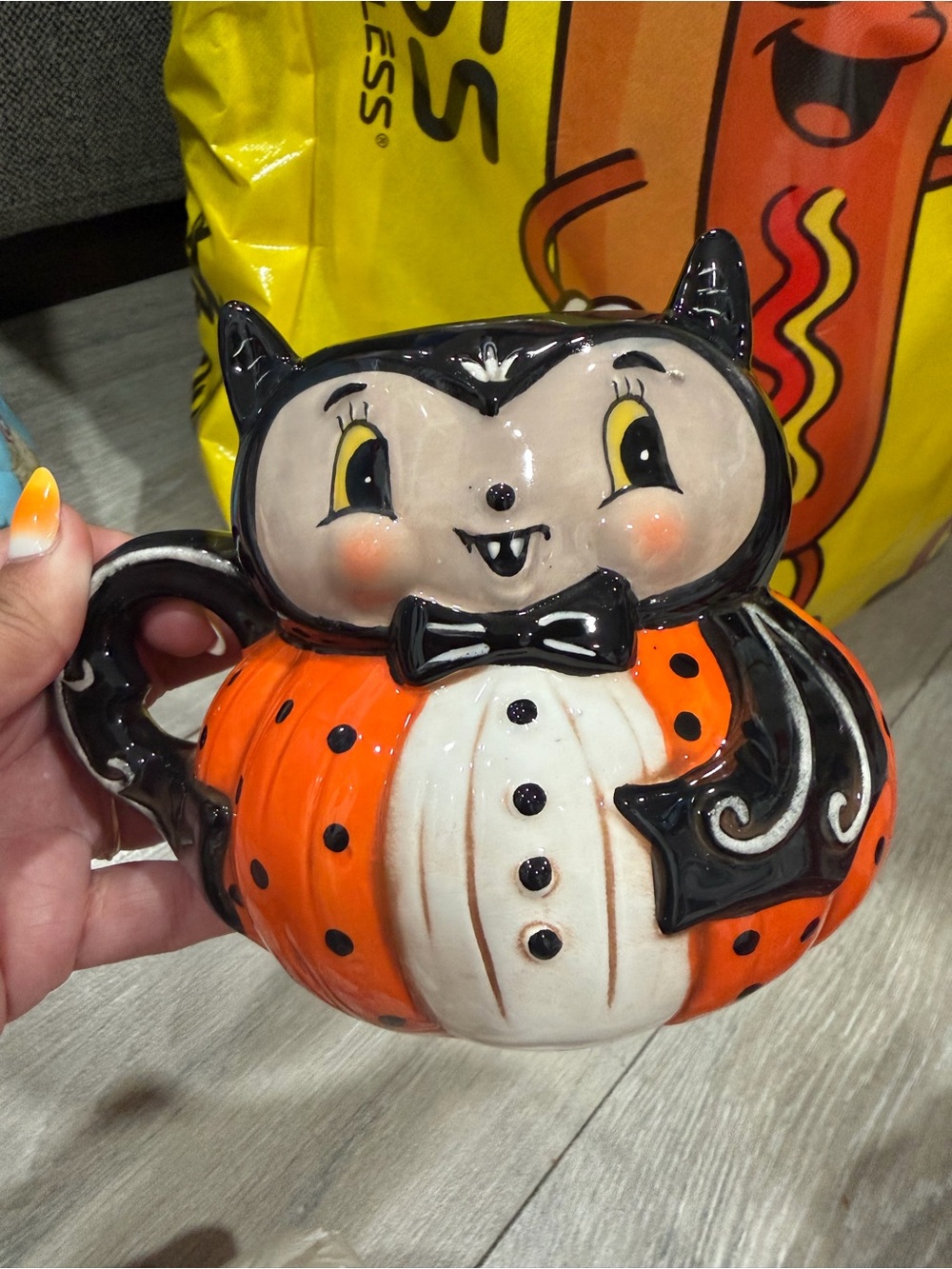 Ceramic Halloween Bat Johanna Parker Mug/Orange & Black